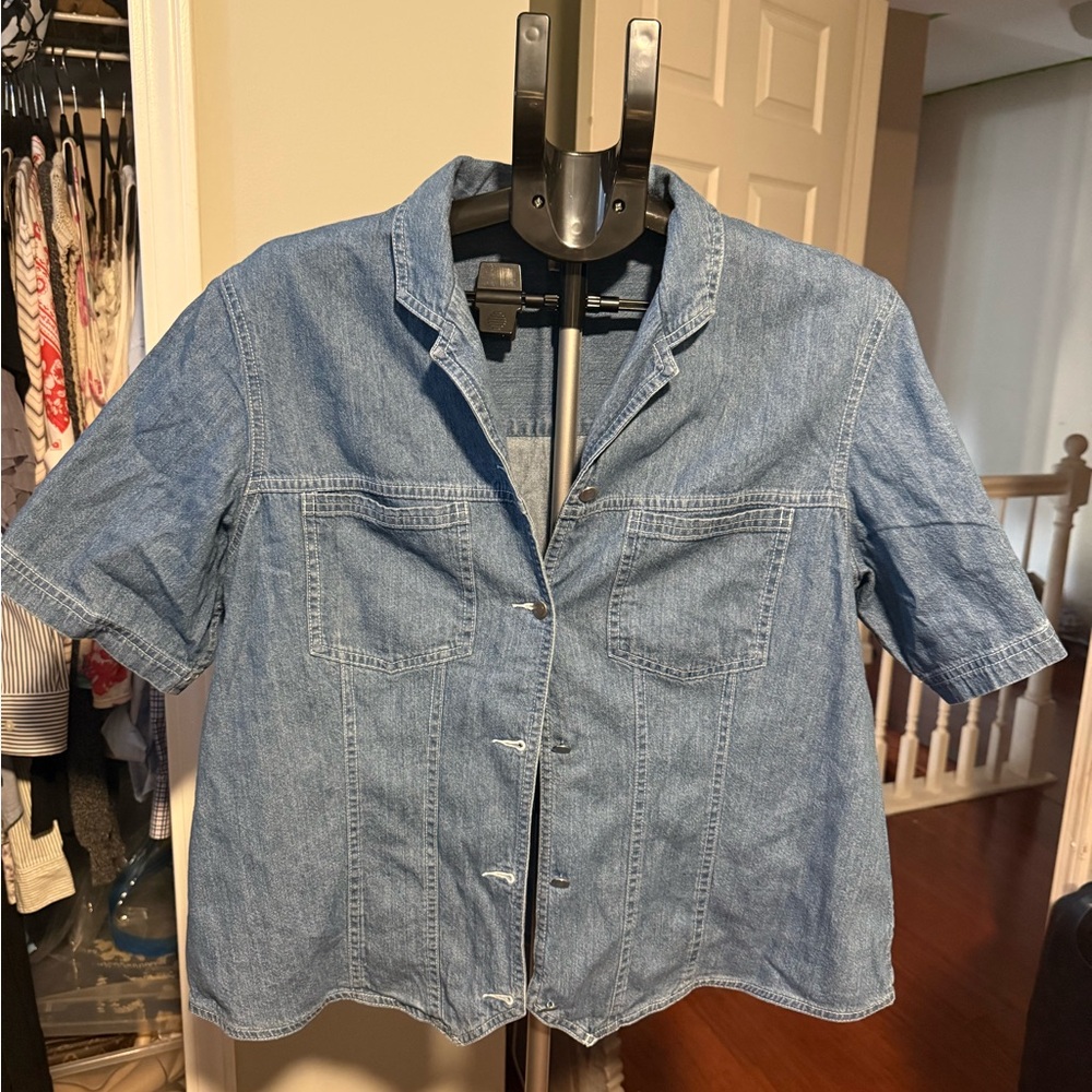 Western boho denim button up short sleeve plus size x vintage